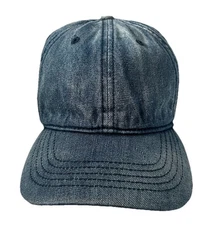 Unbranded Denim Strap Back Hat Cap Blue No Logo Leather Strap