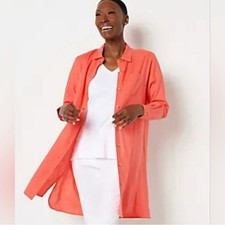 Encore By IDINA MENZEL Linen Blend Coral Shirt Dress M