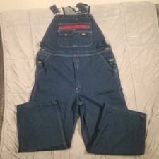 Dickies Denim Bib Overalls Mens Workwear 100 Cotton Blue Red Zipper LR