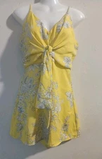 Lush Lemonade Yellow Floral Chiffon Sleeveless Romper Women's Small