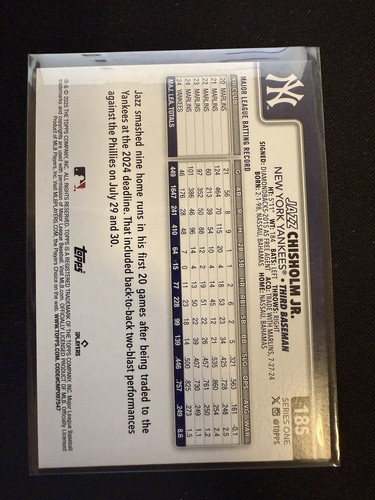 2025 Topps Series 1 Jazz Chisholm Jr. Sandglitter Parallel #185 Yankees - Picture 2 of 2