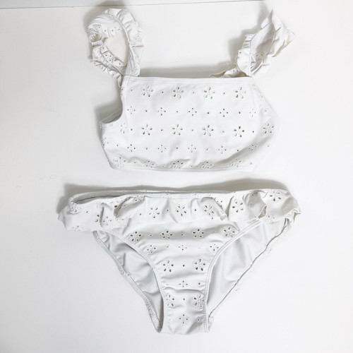 Minnow Swim White Eyelet Bikini Swimsuit Girls 9/10