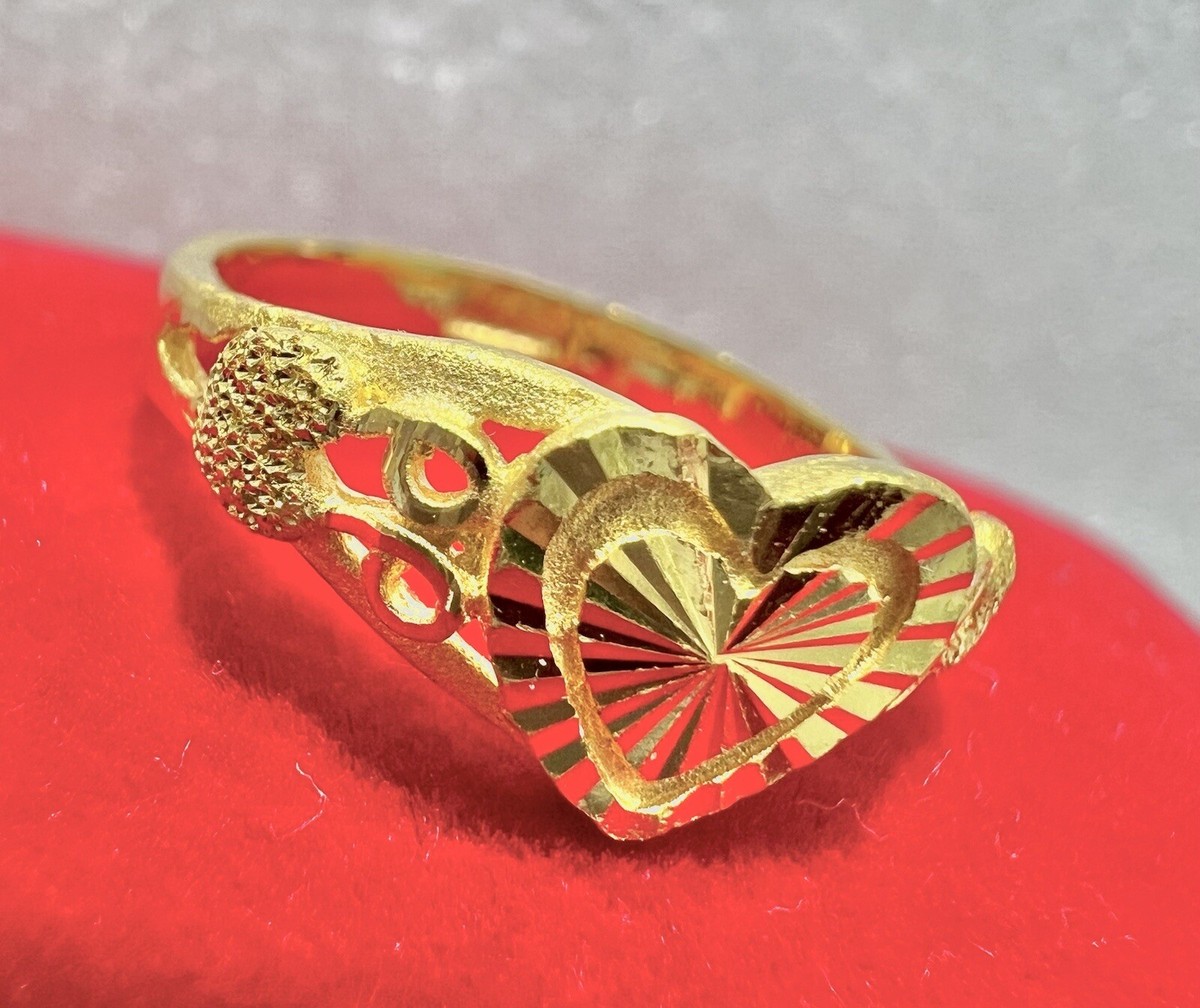 24K Yellow Gold Heart Shape Design Ring | eBay