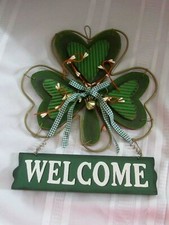 NEW Wooden St.Patrick's Day Wall Decor Plaque Art Welcome Four Leaf Clover