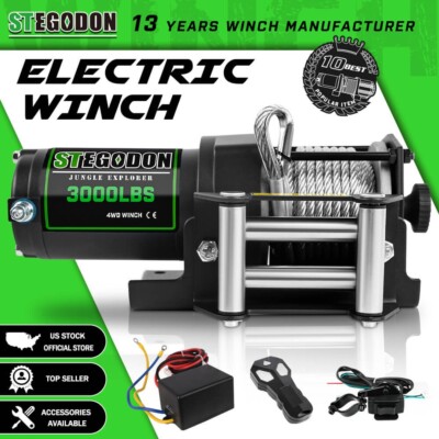 STEGODON Electric Winch 3000lbs 12V DC Steel Cable w/ Remote ATV/UTV Off Road