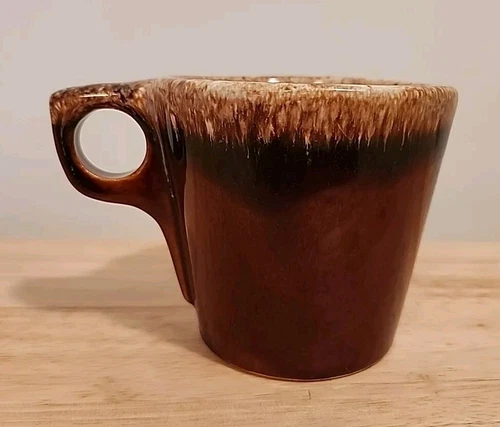 Hull Brown 8oz Mirror Finish Drip Glaze Coffee Cup/Mug Oven Proof USA Vintage