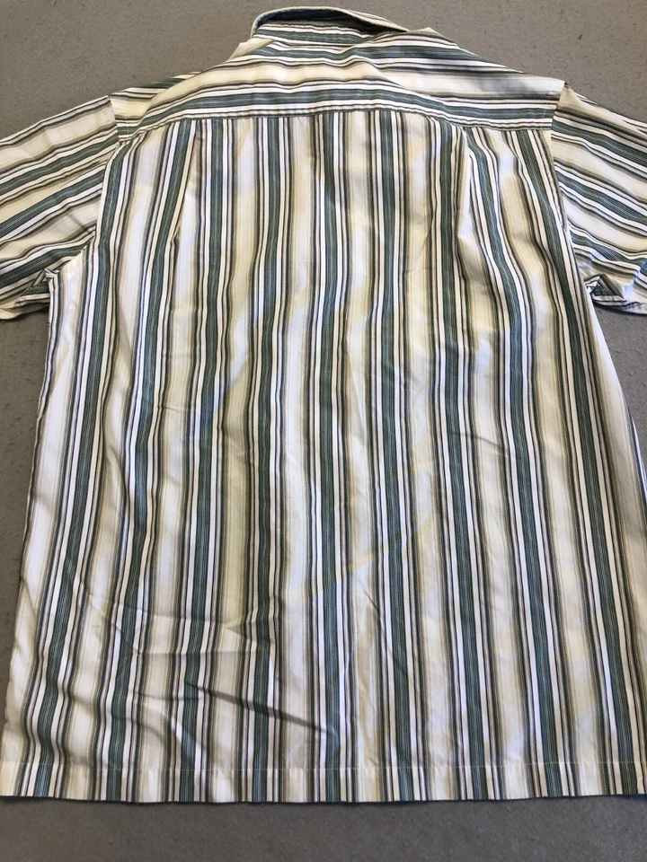 Geoffrey Beene 男式纽扣衬衫中号复古条纹口袋领 — 第 3/4 张图片