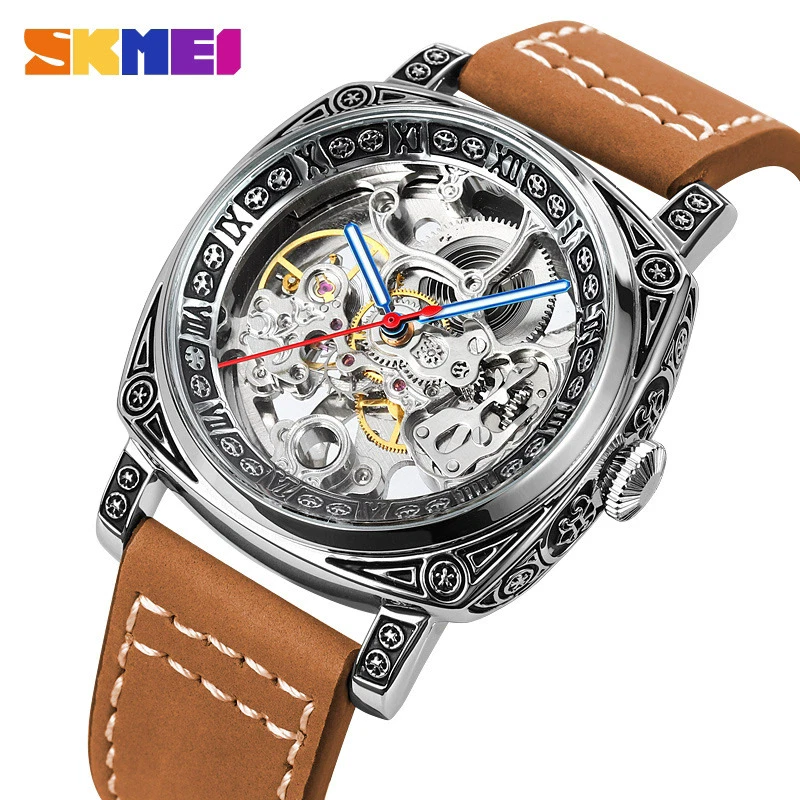 Men's Retro Skeleton Dial Vintage Mechanical Watch - Classic Design Wristwatch - Image 3 of 4