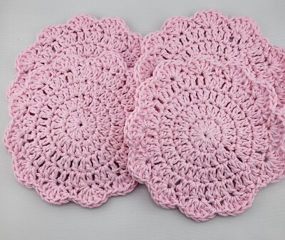 Handmade Crochet Pink Coaster Set of Four cotton 6 inches