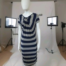 Quin And Donnelly Navy and Beige Striped Dress Size 12 UK.