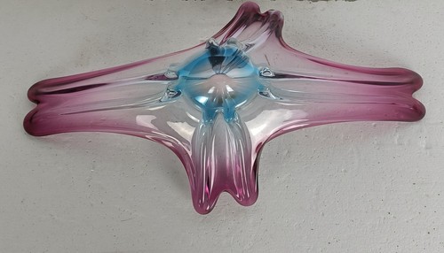 Gorgeous Bowl Dish Centerpiece Cranberry Azzuro blue Art Glass Murano Italy Vint - Picture 6 of 8