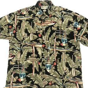 Robert-Stock-Mens-Short-Sleeve-Hawaiian-Shirt-Canoes-Floral-Size-Medium-A7