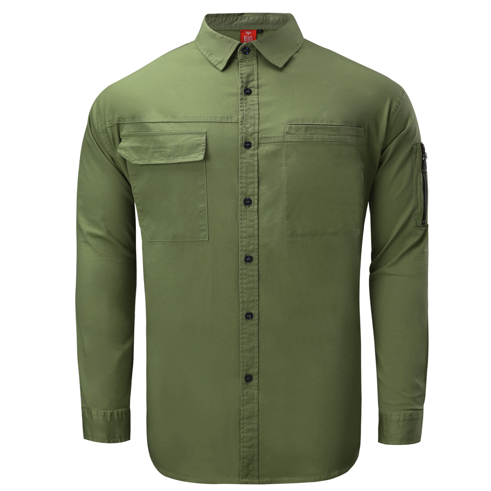 Mens Work Shirt Stretch Cotton Long Black Navy Khaki Green UPF Sleeve