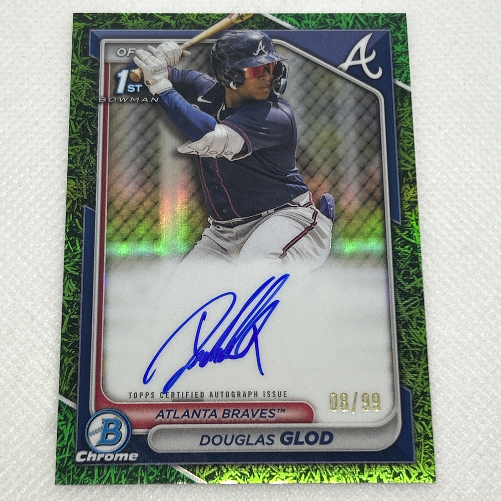 2024 Bowman Chrome Douglas Glod Chrome Grass Green /99 1st Auto