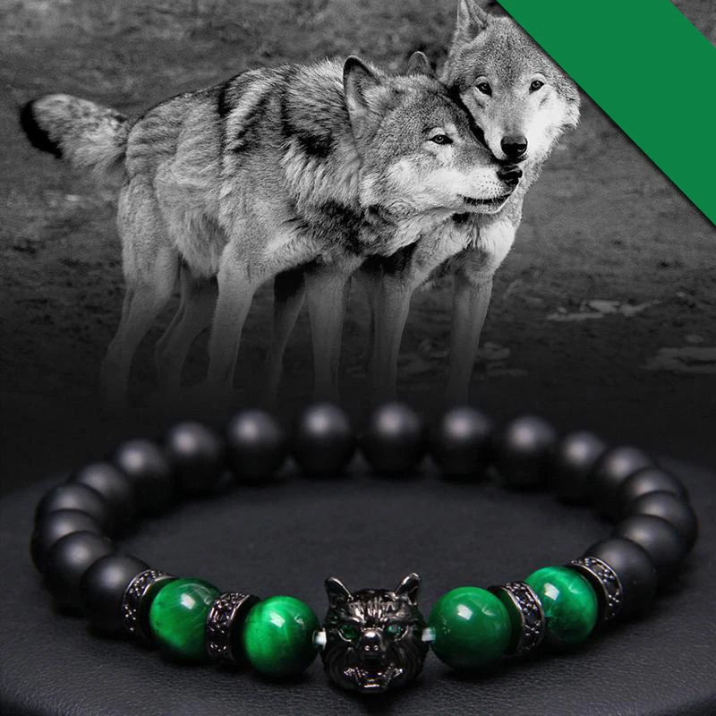 Hot Men Wolf Sould Charm Bracelet Tiger Eye Reiki Black Wolf Sould Amulet Bangle - Image 2 of 4
