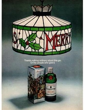 1970 Tanqueray Gin From England Merry Christmas Tiffany Lamp shade Print Ad