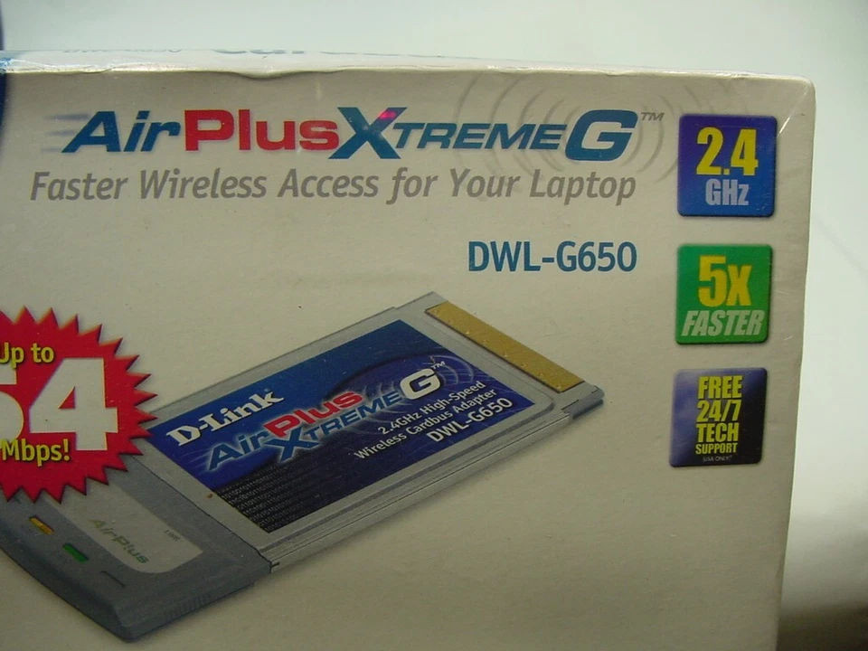 NEW SEALED D-LINK AIR PLUS XTREME G HIGH SPEED 2.4GHZ WIRELESS CARDBUS DWL-G650 - Image 2 of 2