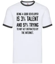 Being a Good Developer is 3% Talent - Mens Ringer - Funny Dev Web Leaving Office
