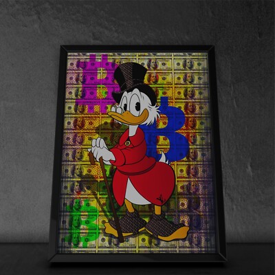 Dagobert Duck Poster Pop Art Style, Keilrahmen, Canvas, Leinwandbild + Sticker 