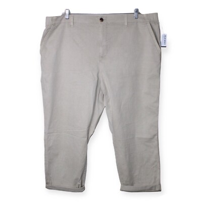Womens OLD NAVY NWT Size 3X Tan Chinos Capri Cropped Pants Elastic Back Cuffed