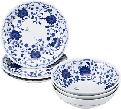 Snoopy ese Arabesque Sarahachi Plate Bowl Set of 6 Peanuts w/Tracking