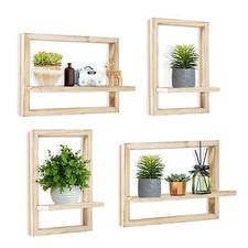 Set of 4 Floating Shelves Hanging Shelves Wall Storage Rustic Brown IDEE-HOME