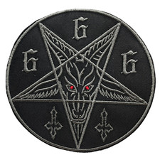 PENTAGRAM 666 GRAY WITH RED EYES PATCH EMBROIDERED PATCH