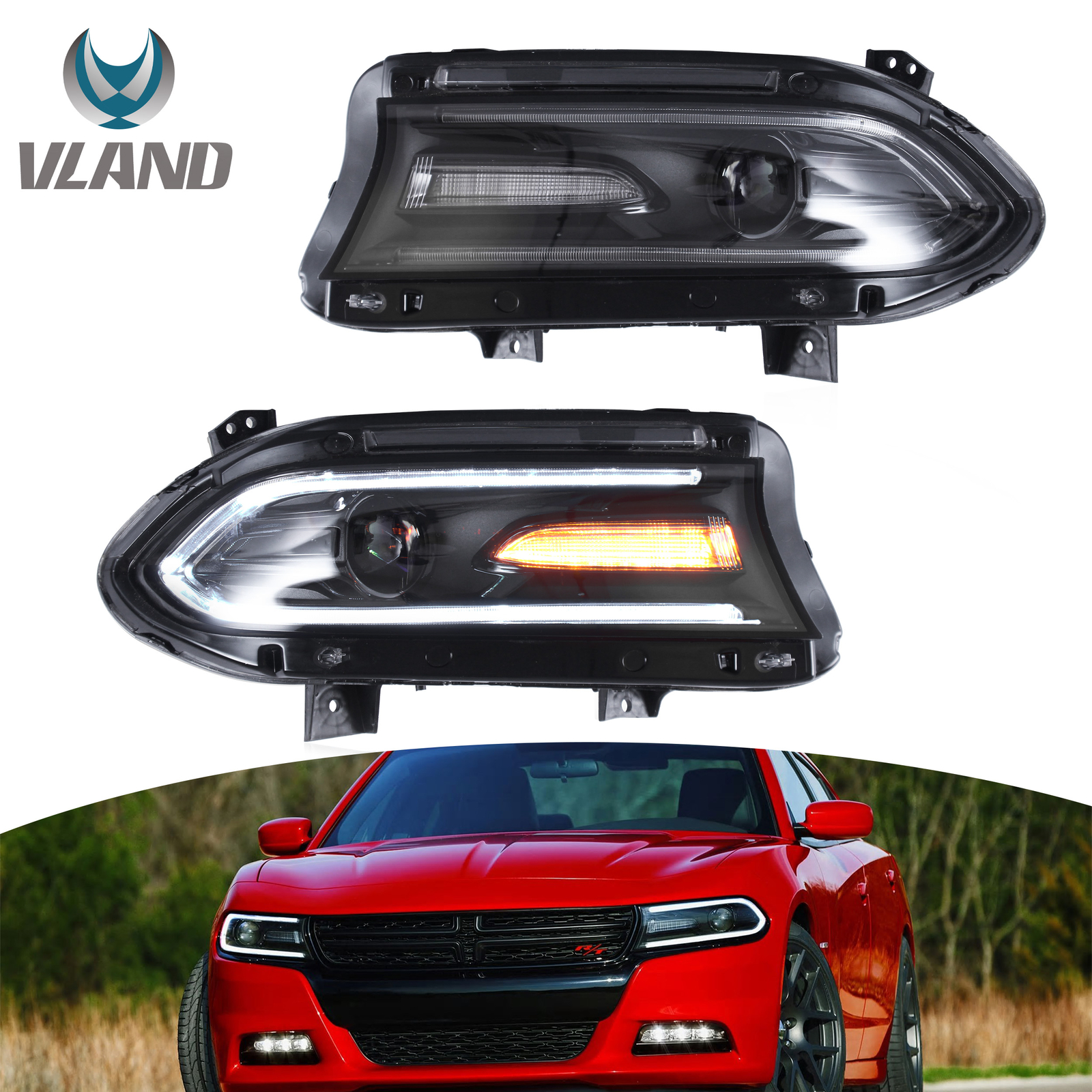 Optique avant LED VLAND Dodge Charger 2015 2016 2017 2018 2019 2020 double faisceau