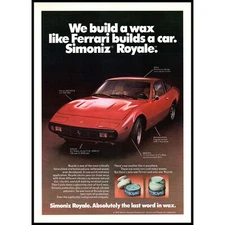 1974 Ferrari 365 GTC4 Vintage Print Ad Simoniz Royale Wax Man Cave Wall Art
