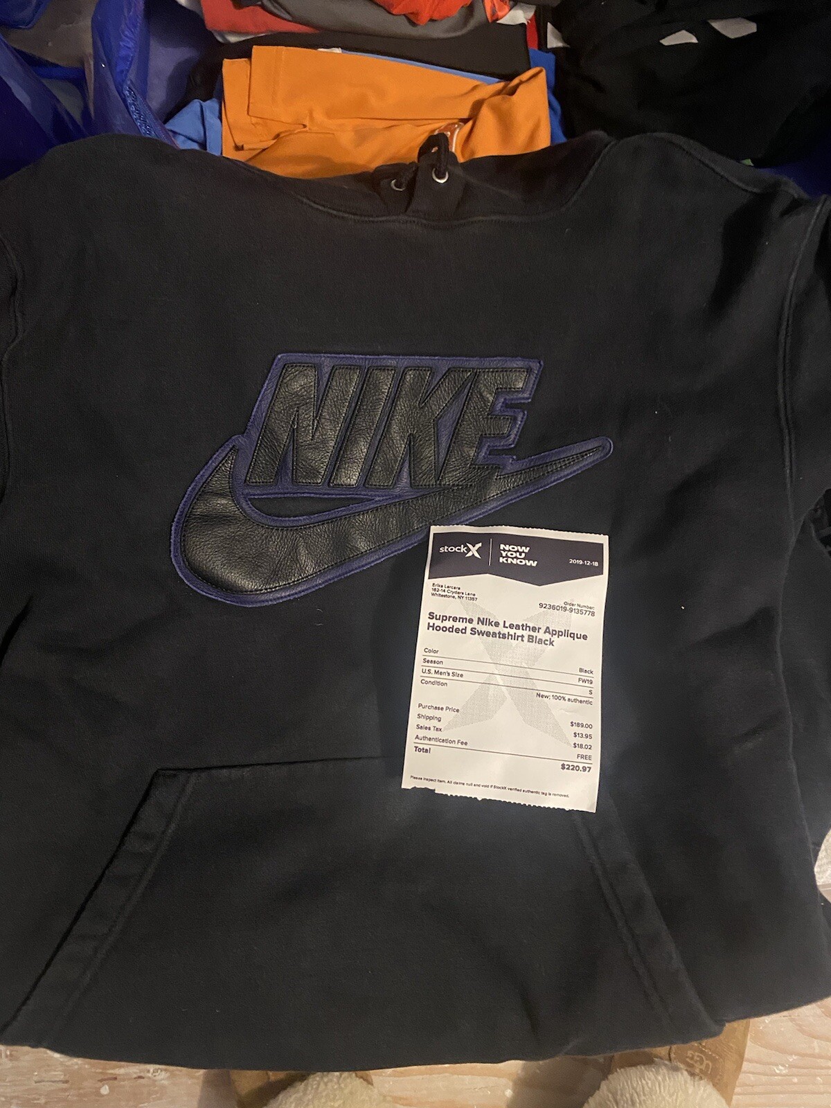 Supreme Nike Leather Applique Hooded Sweatshirt Size Small Black FW19 2019