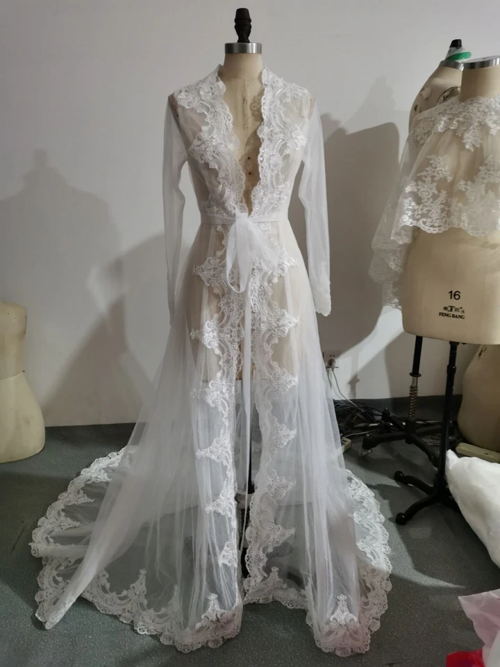 Длинный рукав свадебная куртка свадебное пальто Sweep поезд свадебные накидки обертки - Изображение 2 из 4