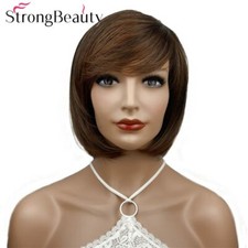 StrongBeauty Short Straight Wigs Synthetic Hair Women Bob Wig with Bangs
