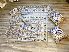 Fabric Tablecloth Spring Floral Flowers 7 Pics Set New Handmade Navy Blue Silver
