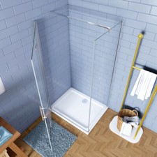Box Doccia Angolare Porta Pieghevole con Parete Fissa Vetro 6mm con Barra 90 cm