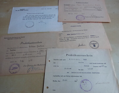 5 Zeugnisse HU BERLIN 1947-49 für cand. med., Signaturen unleserlich (berühmt?)