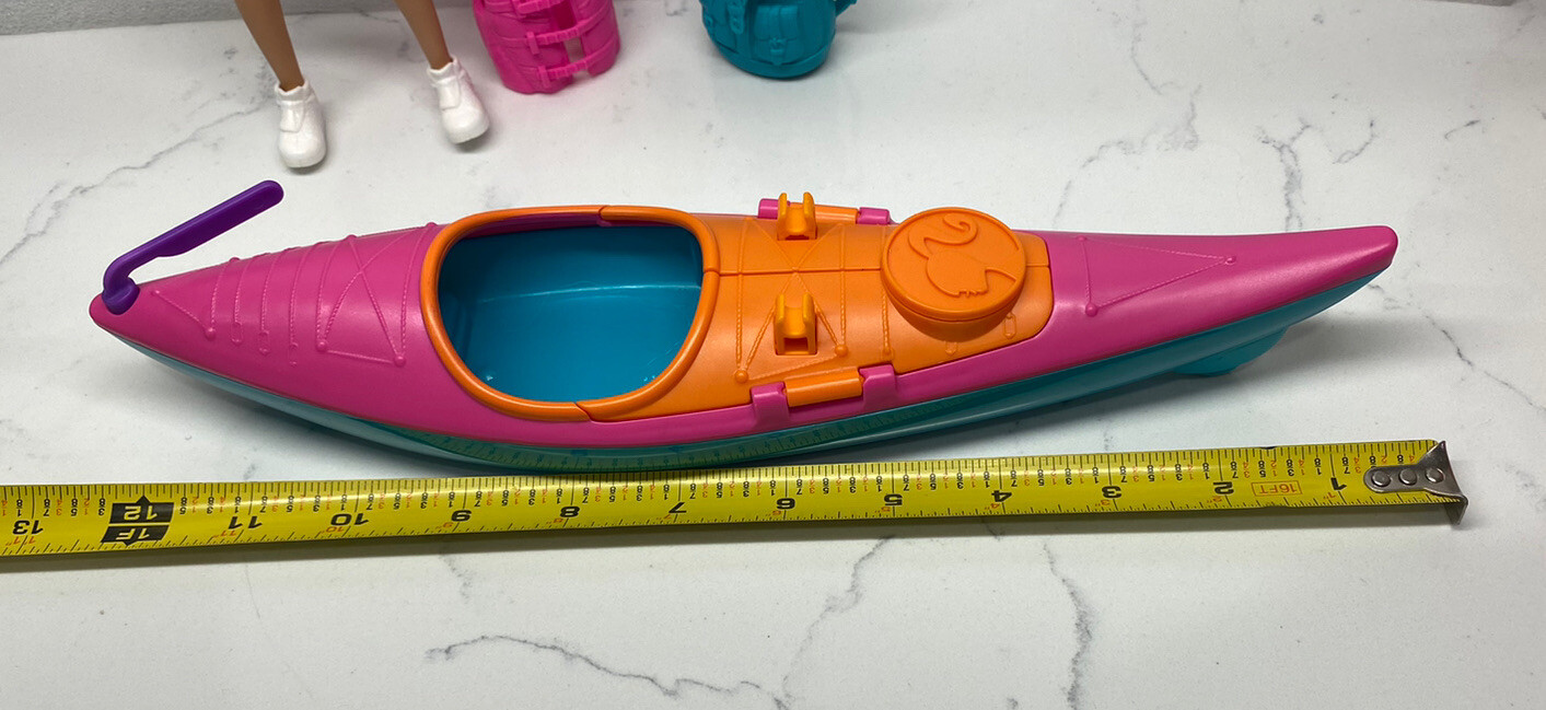 Mattel Barbie Let's Go Kayak Camp Canoe 12&rdquo; 2013 with Accessories Good Condition