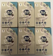 Lot of 6 Zest 7.05oz COCOA BUTTER & SHEA Hydrating & Deodorizing Jumbo Bar Soap