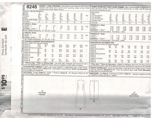 8246 McCalls SEWING Pattern Misses LIDA BADAY Semi Fitted Lined Dress UNCUT OOP - Picture 2 of 2