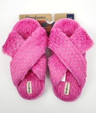 Dearfoams Children's Fuzzy Memory Foam Slippers US Size 2-3 Pink Polish Gold