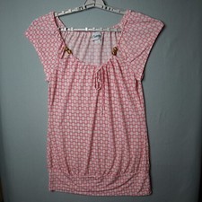 VTG Dress Womens Small Pink White Wood Bead Geometric Sun Short Poly Spandex USA