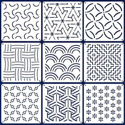 4 Stencil Acrilico Sashiko 12x12cm - Per Ricamo E Quilting, Spessore 2.5mm, Motivi Tradizionali - Foto 2