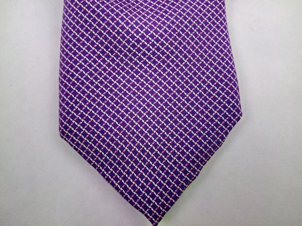 Corbata para hombre MASSIMO DUTTI 100 % seda ITALIA lujo geométrica púrpura blanca Foto 3 de 4