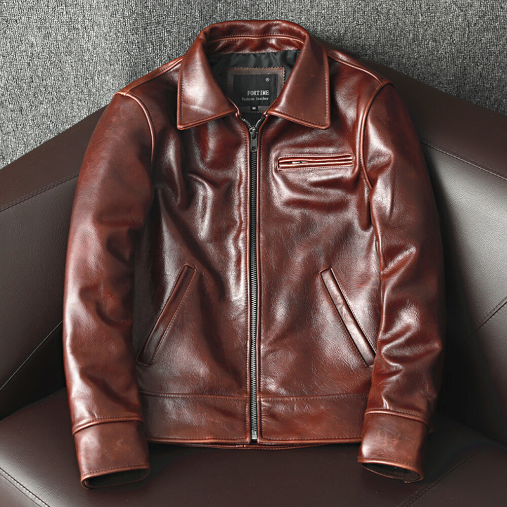 Mens Retro American Western Style Real Leather Short Coat