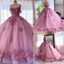 3D Flowers Quinceanera Dresses Princess Off The Shoulder Sweet 15 16 Ball Gowns