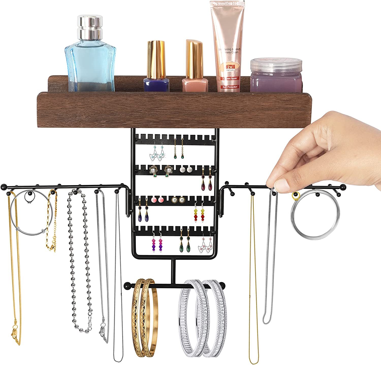 BELLE VOUS Black Wall Mounted Jewellery Organiser Rotating Arm Holder
