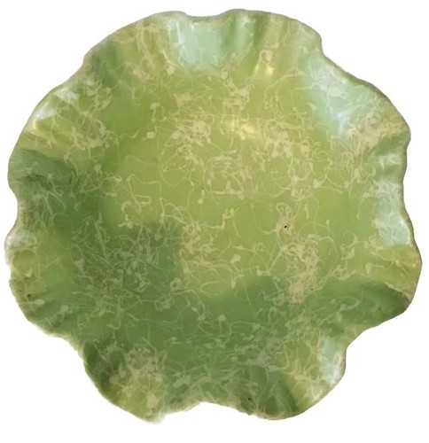 VGT 1950s SHAWNEE #2503 MINY GREEN SPLATTERPAINT Footed Ruffled 10" POTTERY BOWL - Bild 2 von 5