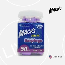 Mack's Slim Fit Soft Foam Earplugs, 50 Pair — Small Anti Noise Sleep Ear Plugs