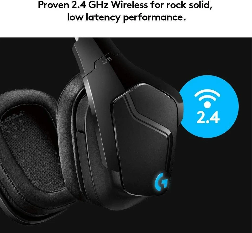 Logitech G935 2.4GHz Wireless 7.1 Surround Sound Pro Gaming Headset - Black - Image 3 of 4