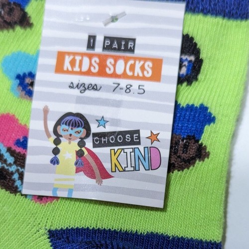 Girls Ankle Socks Silly Fun Novelty Little Faces Green Blue, 2 Pair, Size 7-8.5 - Picture 4 of 5