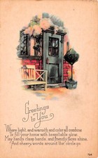 Antique Greetings Card Cottage Front Door Decor Mahaffey FL Vtg Postcard D22